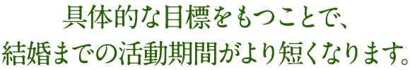 具体的な目標をもつことで、結婚までの活動期間がより短くなります。